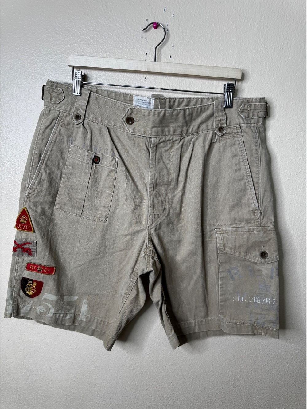 Polo Ralph Lauren Men 36 British Military Ghurka Cargo Shorts Patches 1947 Rare